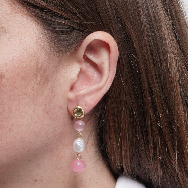 Orecchini in Metallo cristalli rosa e perla - BYSIMON gioielli