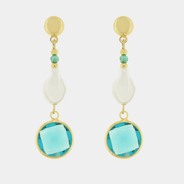 Orecchini in Metallo cristalli azzurri e perle - BYSIMON gioielli