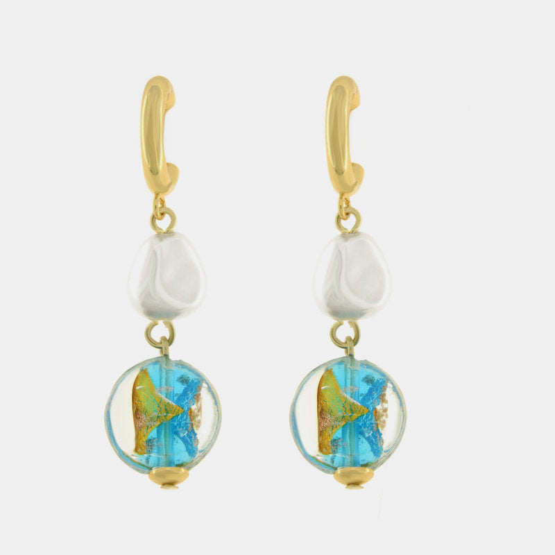 Orecchini in Metallo pietre azzurri di Murano e perla