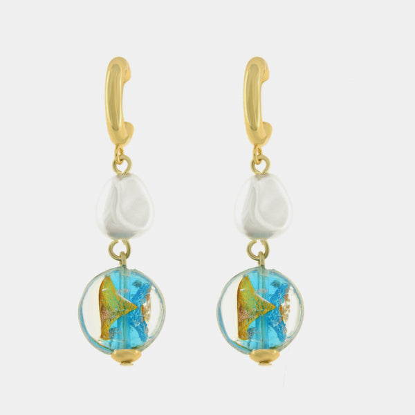 Orecchini in Metallo pietre azzurre art glass e perla - BYSIMON gioielli