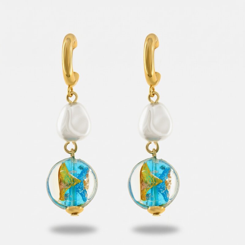 Orecchini in Metallo pietre azzurre art glass e perla - BYSIMON gioielli