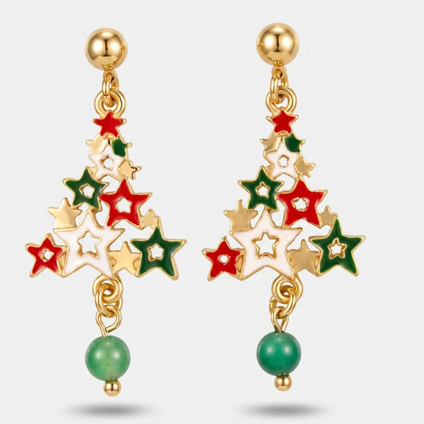 Orecchini in Metallo albero di Natale con stelle colorate