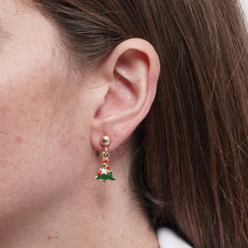 Metal Earrings with Christmas Tree
