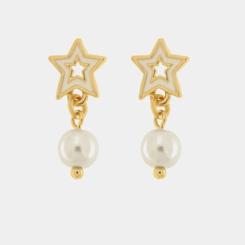 Metal earrings with white star and pearl