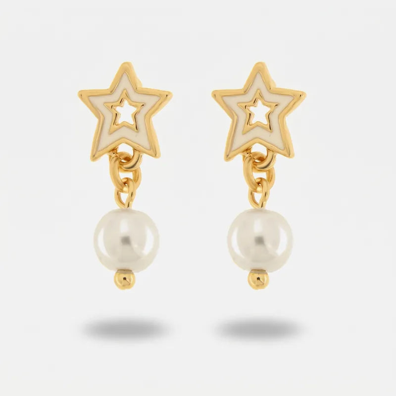 Orecchini in Metallo stella bianca e perla