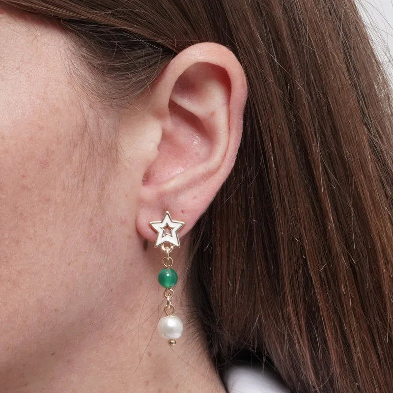 White star metal and beaded earrings