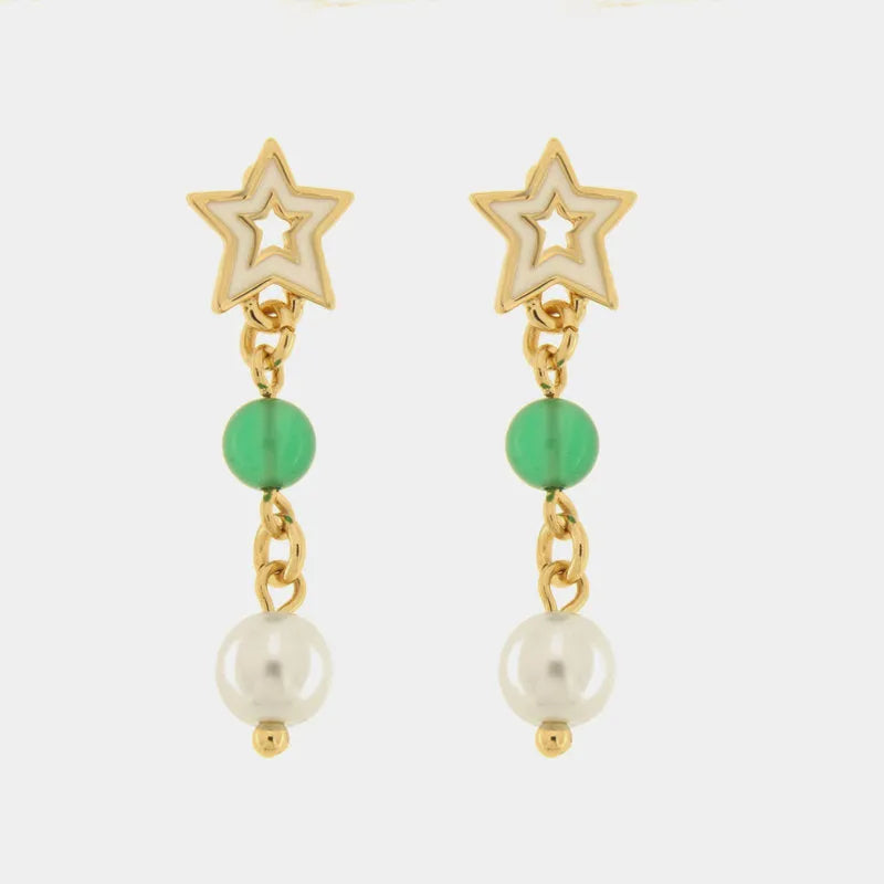 White star metal and beaded earrings