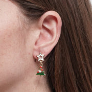 Orecchini in Metallo albero di Natale e stella bianca