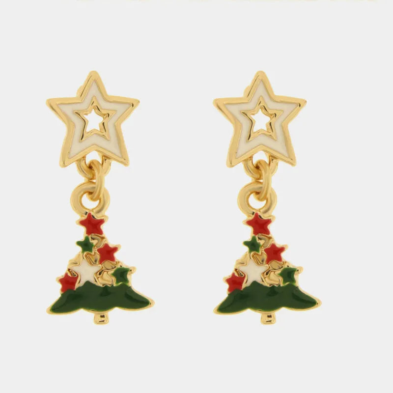Orecchini in Metallo albero di Natale e stella bianca