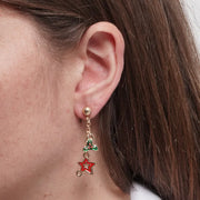 Orecchini in Metallo stella rossa e vischio