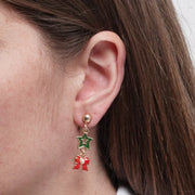 Orecchini in Metallo stella verde e fiocco rosso
