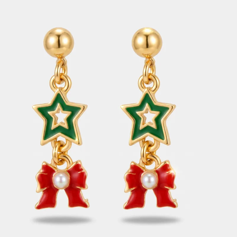 Orecchini in Metallo stella verde e fiocco rosso - BYSIMON gioielli