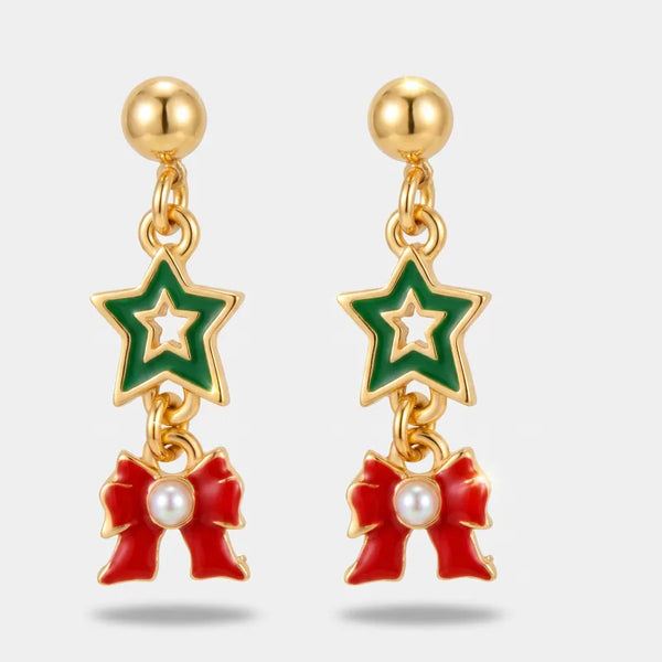 Orecchini in Metallo stella verde e fiocco rosso - BYSIMON gioielli