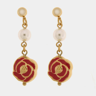 Orecchini in Metallo con perle e rose rosse pendenti CAPRI - gioiello BySimon