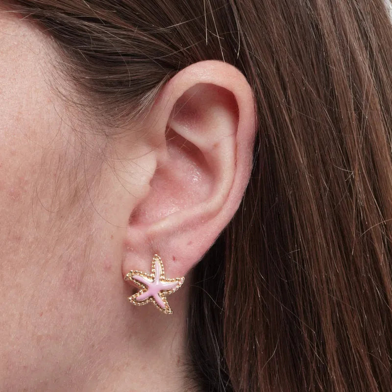Orecchini in Metallo a forma di stella marina con smalto rosa BYS - gioiello BySimon