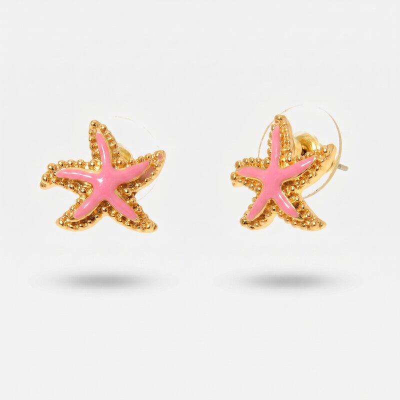 Orecchini in Metallo a forma di stella marina con smalto rosa BYS - gioiello BySimon