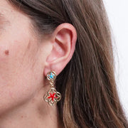 Orecchini in Metallo maioliche con stella marina azzurra e rossa