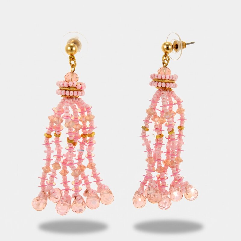 Orecchini in Metallo nappa cristalli rosa gocce champagne placcato oro - BYSIMON gioielli