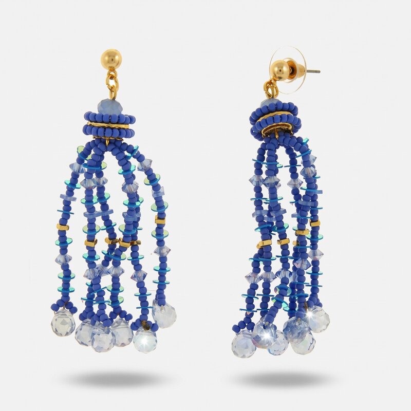 Orecchini in Metallo nappa cristalli blu gocce placcato oro donna - BYSIMON gioielli
