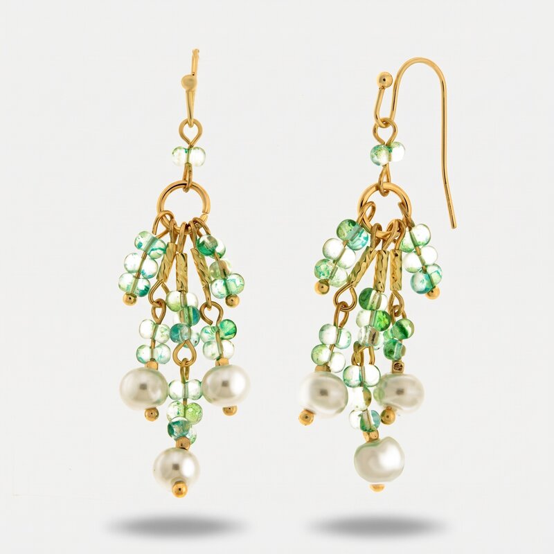 Orecchini in Metallo chandelier cristalli verdi placcato oro donna - BYSIMON gioielli
