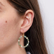 Orecchini in Metallo pendenti donna perline verde cristalli placcato oro