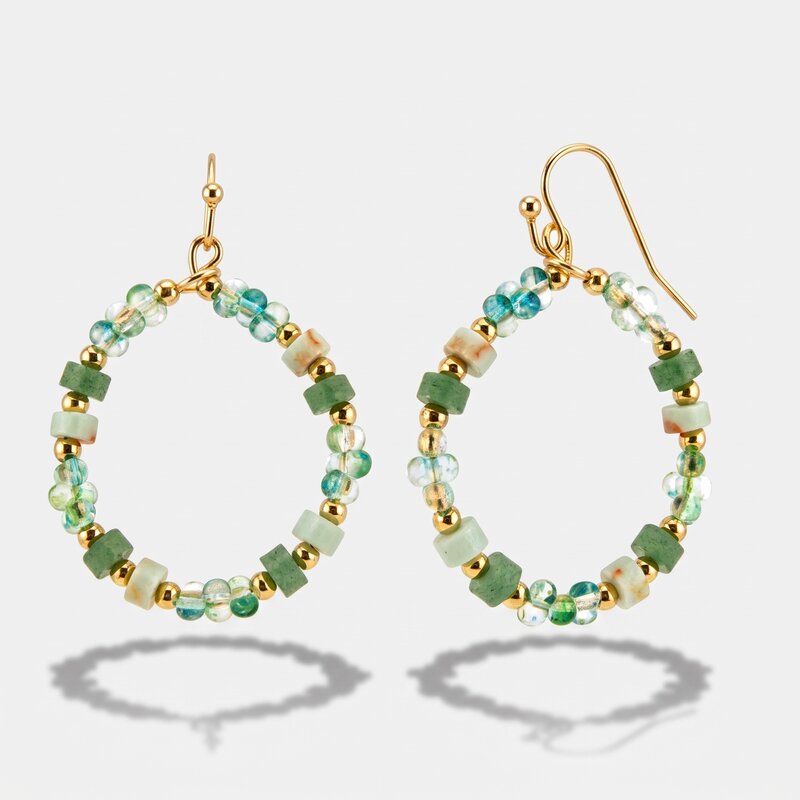 Orecchini in Metallo pendenti donna perline verde cristalli placcato oro - BYSIMON gioielli