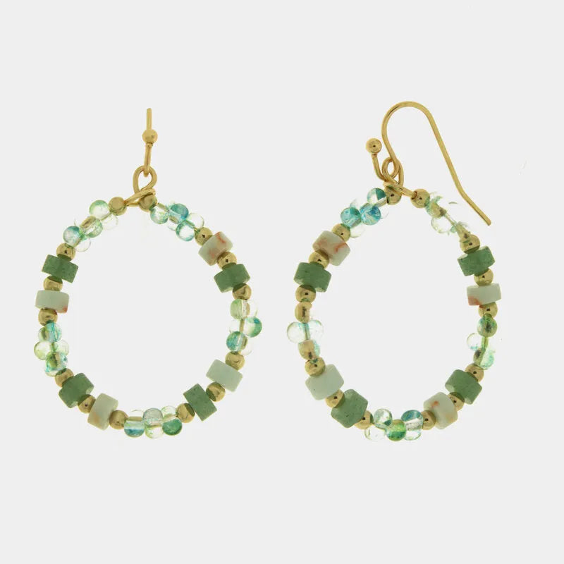 Orecchini in Metallo pendenti donna perline verde cristalli placcato oro