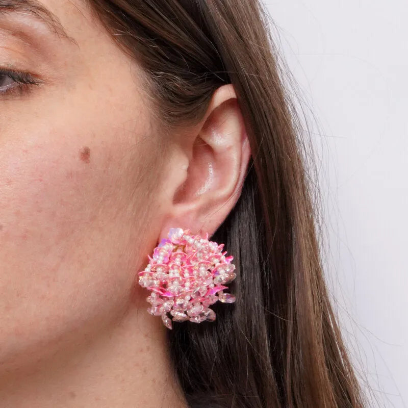 Orecchini in Metallo donna paillettes rosa corallo iridescenti