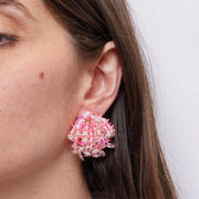 Orecchini in Metallo donna paillettes rosa corallo iridescenti