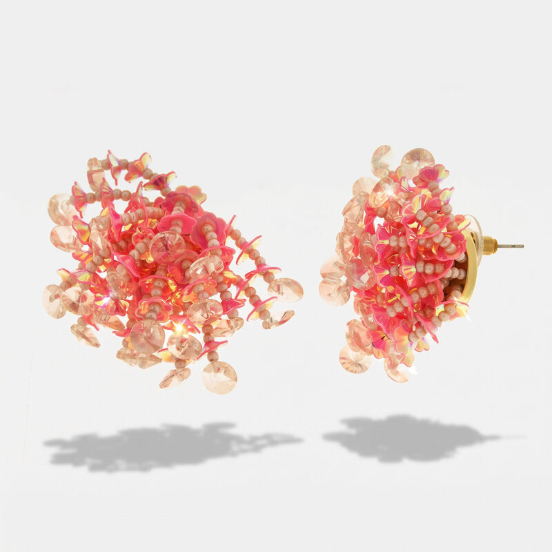 Orecchini in Metallo donna paillettes rosa corallo iridescenti - BYSIMON gioielli