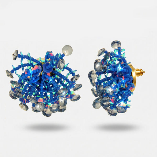 Orecchini in Metallo lobo paillettes blu elettrico iridescenti - BYSIMON gioielli