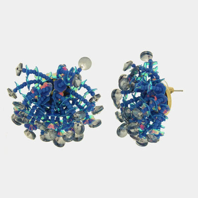 Orecchini in Metallo lobo paillettes blu elettrico iridescenti