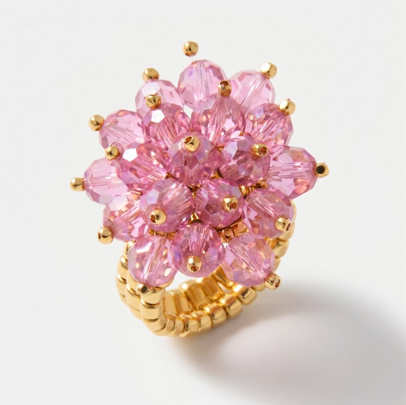 Anello in Metallo donna cluster cristalli rosa antico placcato oro AMOVENEZIA - gioiello BySimon