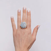 Anello in Metallo donna cluster cristalli grigio azzurro placcato