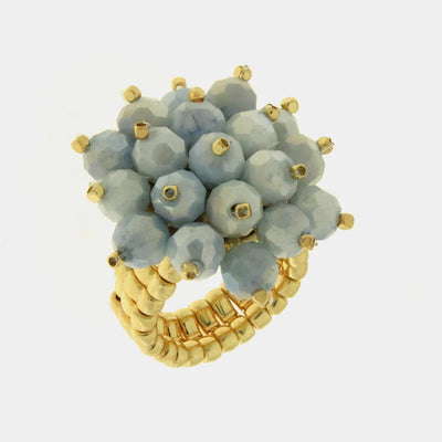 Anello in Metallo donna cluster cristalli grigio azzurro placcato AMOVENEZIA - gioiello BySimon