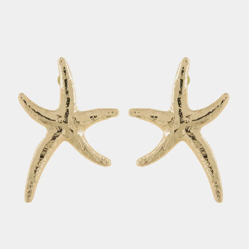 Metal starfish earrings with hammered finish