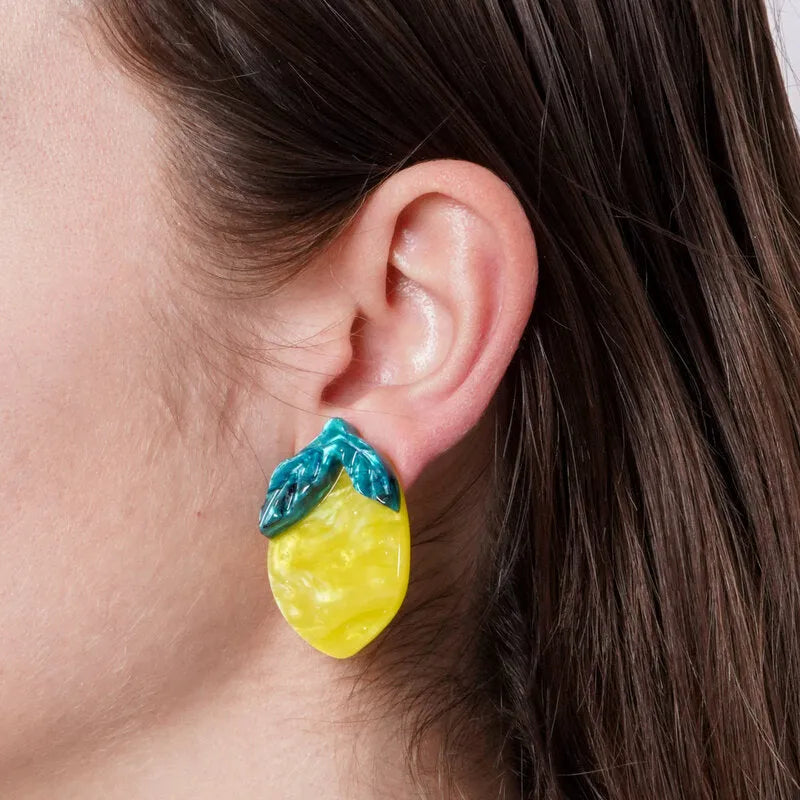 Yellow Lemon-Shaped Metal Earrings
