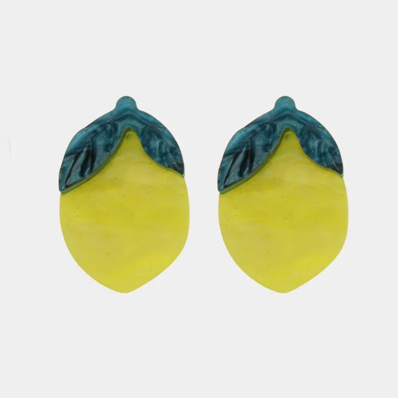 Yellow Lemon-Shaped Metal Earrings