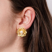 Orecchini in Metallo donna a forma di fiore con sfera satinata centrale e cristalli incastonati