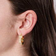 Orecchini in Metallo donna a semicerchio bombati in metallo dorato lucido con inserto in maglia metallica a rete