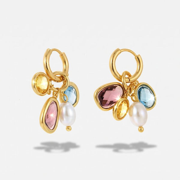 Orecchini in Metallo pendenti donna con charm decorati da cristalli oleografici colorati - BYSIMON gioielli