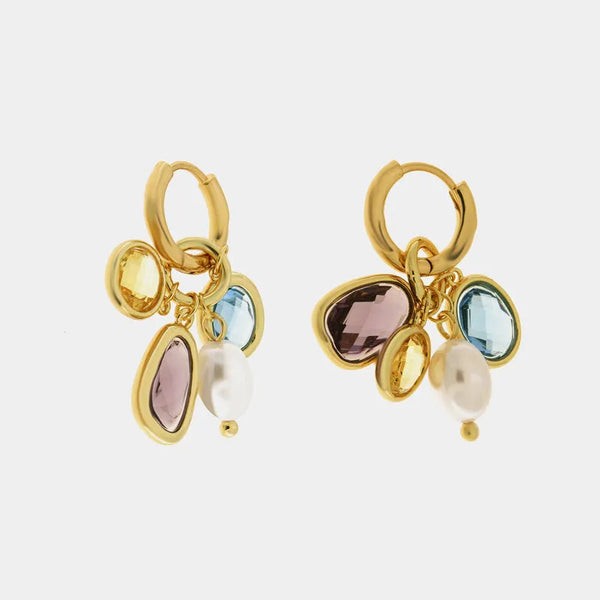 Orecchini in Metallo pendenti donna con charm decorati da cristalli oleografici colorati - BYSIMON gioielli