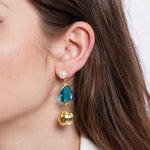 Orecchini in Metallo cristallo azzurro con sfera - BYSIMON gioielli