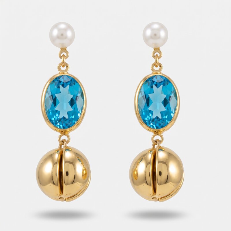Orecchini in Metallo cristallo azzurro con sfera - BYSIMON gioielli