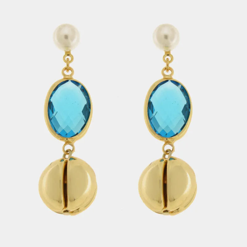 Orecchini in Metallo cristallo azzurro con sfera - BYSIMON gioielli