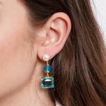 Orecchini in Metallo cristalli azzurri pendenti - BYSIMON gioielli