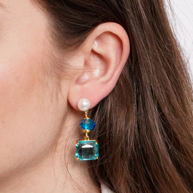 Orecchini in Metallo cristalli azzurri pendenti - BYSIMON gioielli