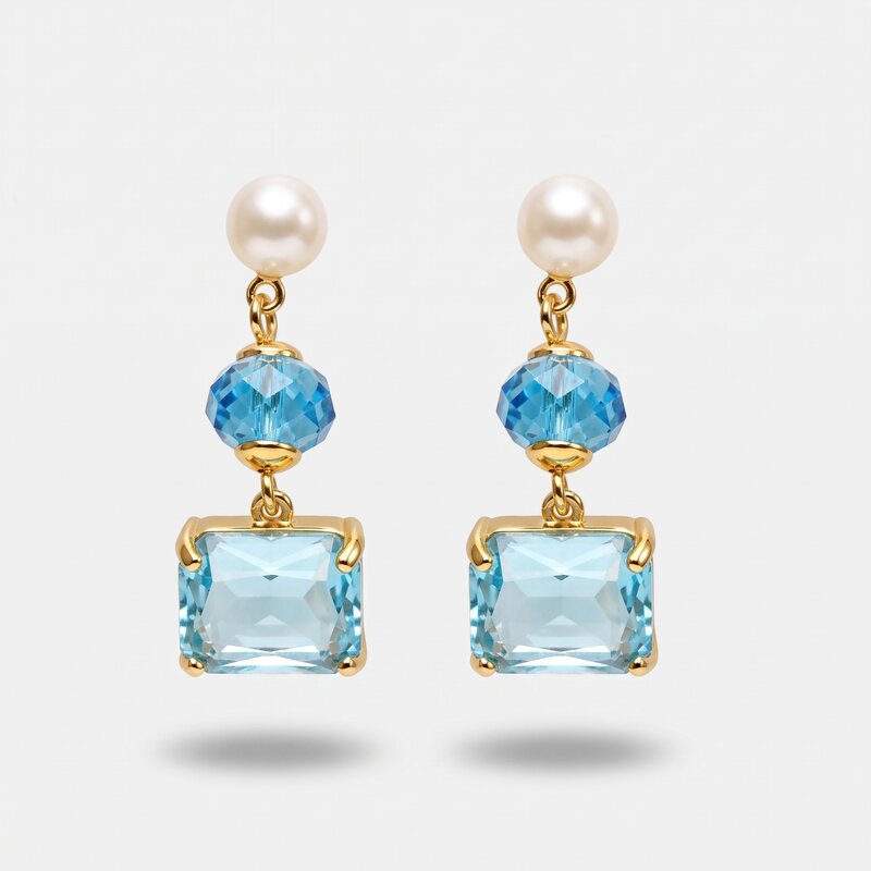 Orecchini in Metallo cristalli azzurri pendenti - BYSIMON gioielli