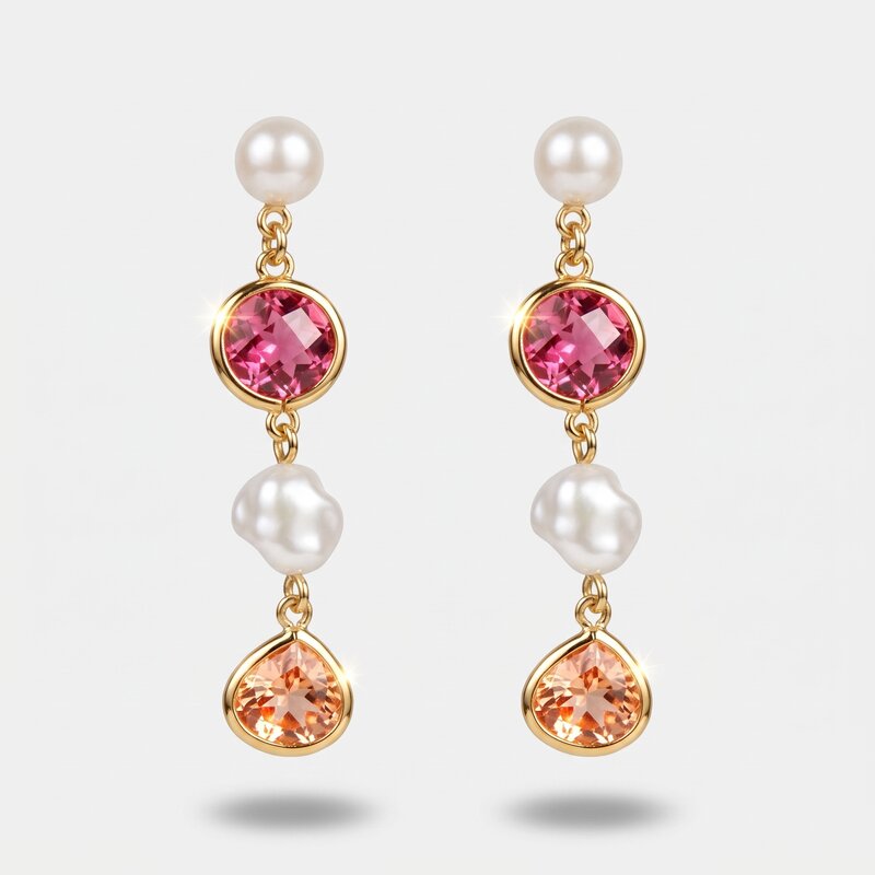 Orecchini in Metallo cristalli rosa e perla - BYSIMON gioielli