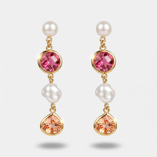 Orecchini in Metallo cristalli rosa e perla - BYSIMON gioielli
